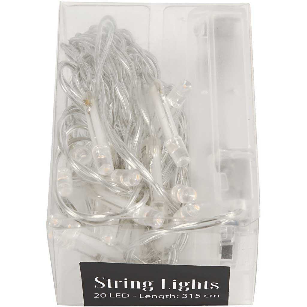 Creativ Company Lichterkette – Starterset, 3,15 m, 20 LEDs, Warmweiss, Transparent, Batteriebetrieb (2× AA)