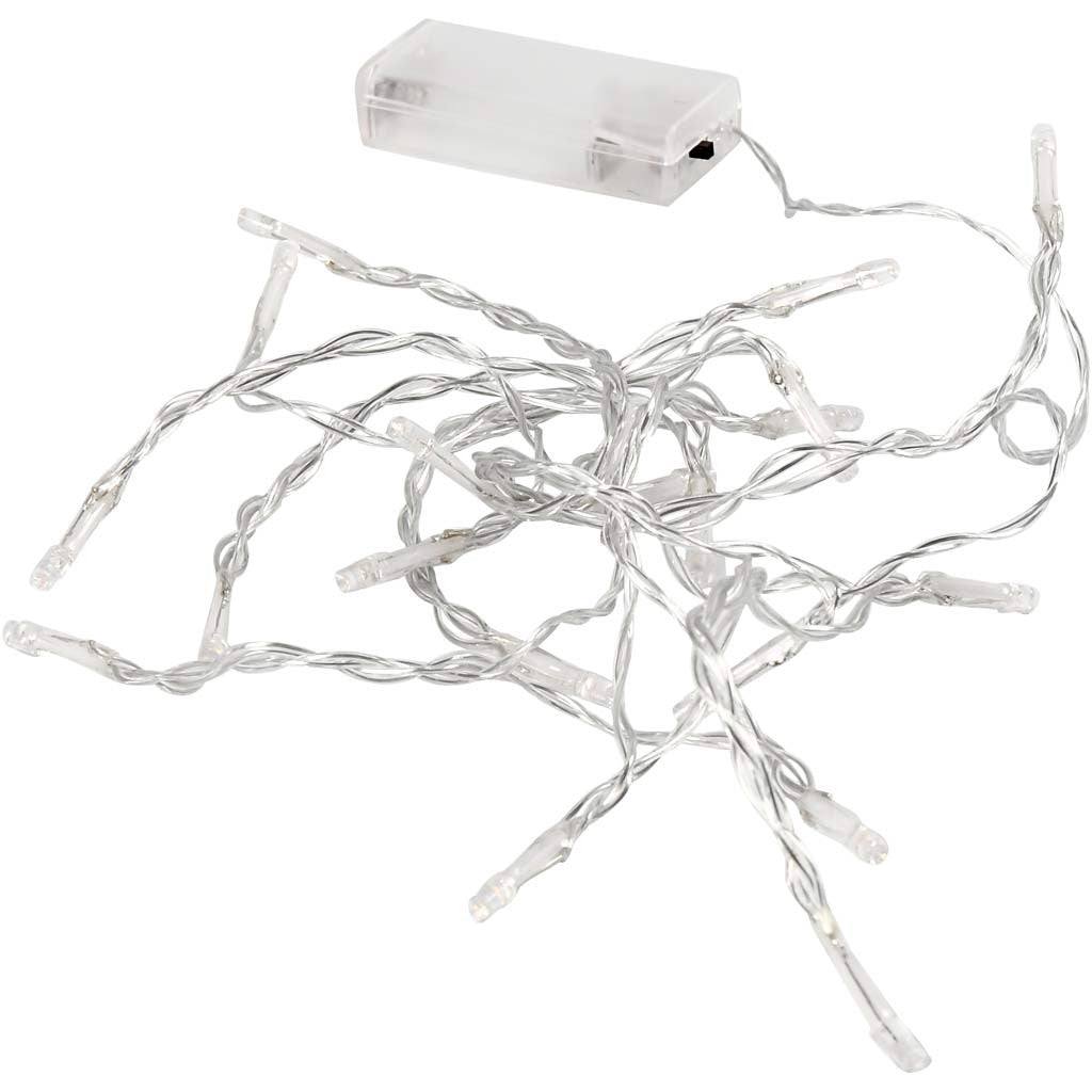 Creativ Company Lichterkette – Starterset, 3,15 m, 20 LEDs, Warmweiss, Transparent, Batteriebetrieb (2× AA)