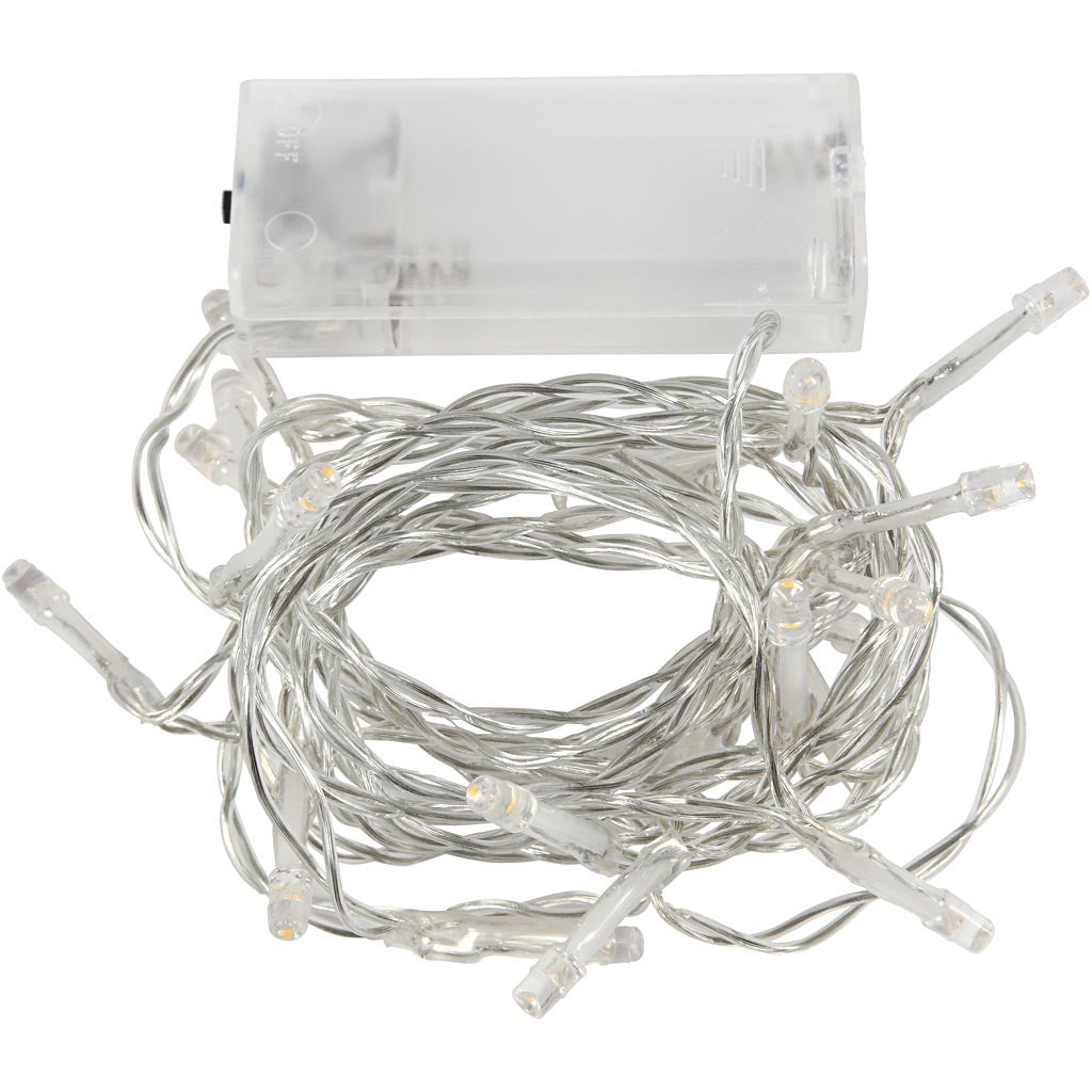 Creativ Company Lichterkette – Starterset, 3,15 m, 20 LEDs, Warmweiss, Transparent, Batteriebetrieb (2× AA)