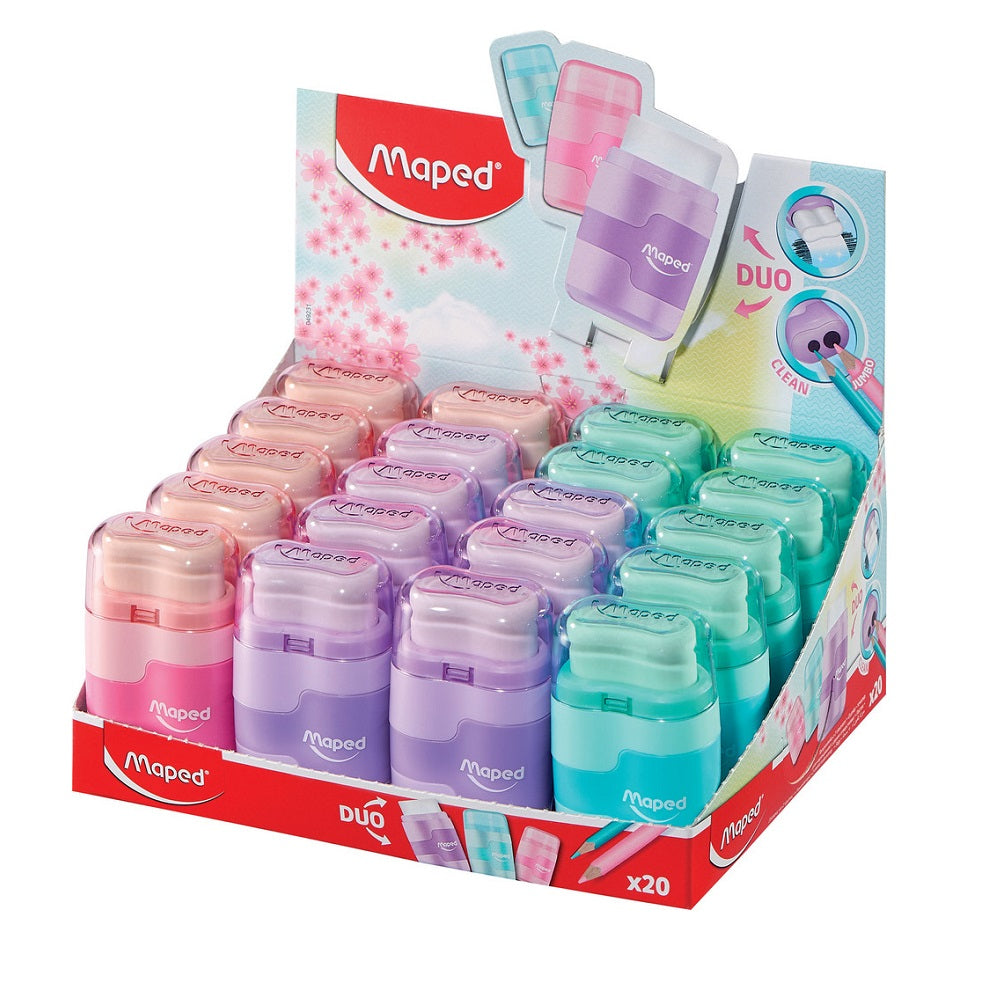 Maped Doppel-Spitzdose mit Radierer – Kunststoff – farbig sortiert – 20er Display
