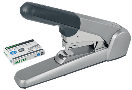 Leitz 5552 – Hefter, 60 Blatt, für 25/10, Flat-Clinch, Einlegetiefe 57 mm, grau