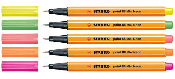 STABILO point 88 Mini Fineliner Set – 5 Stk., 0,4 mm, sortiert, belüftete Kappe