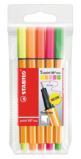 STABILO point 88 Mini Fineliner Set – 5 Stk., 0,4 mm, sortiert, belüftete Kappe