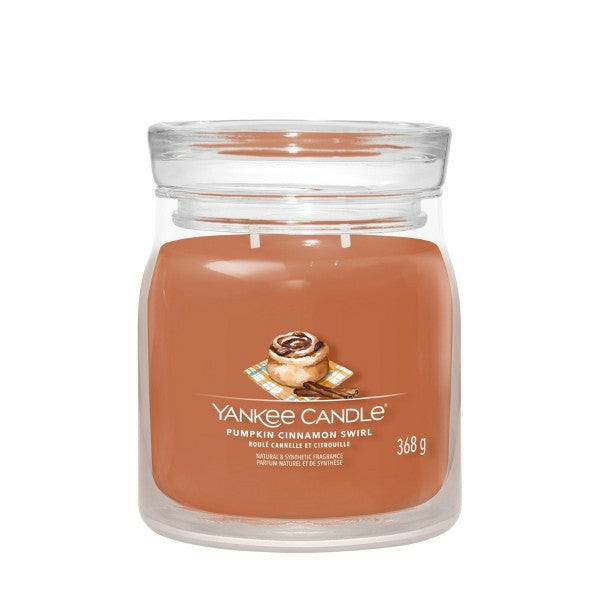 Yankee Candle Pumpkin Cinnamon Swirl – Duftkerze, Medium Jar, 50 h