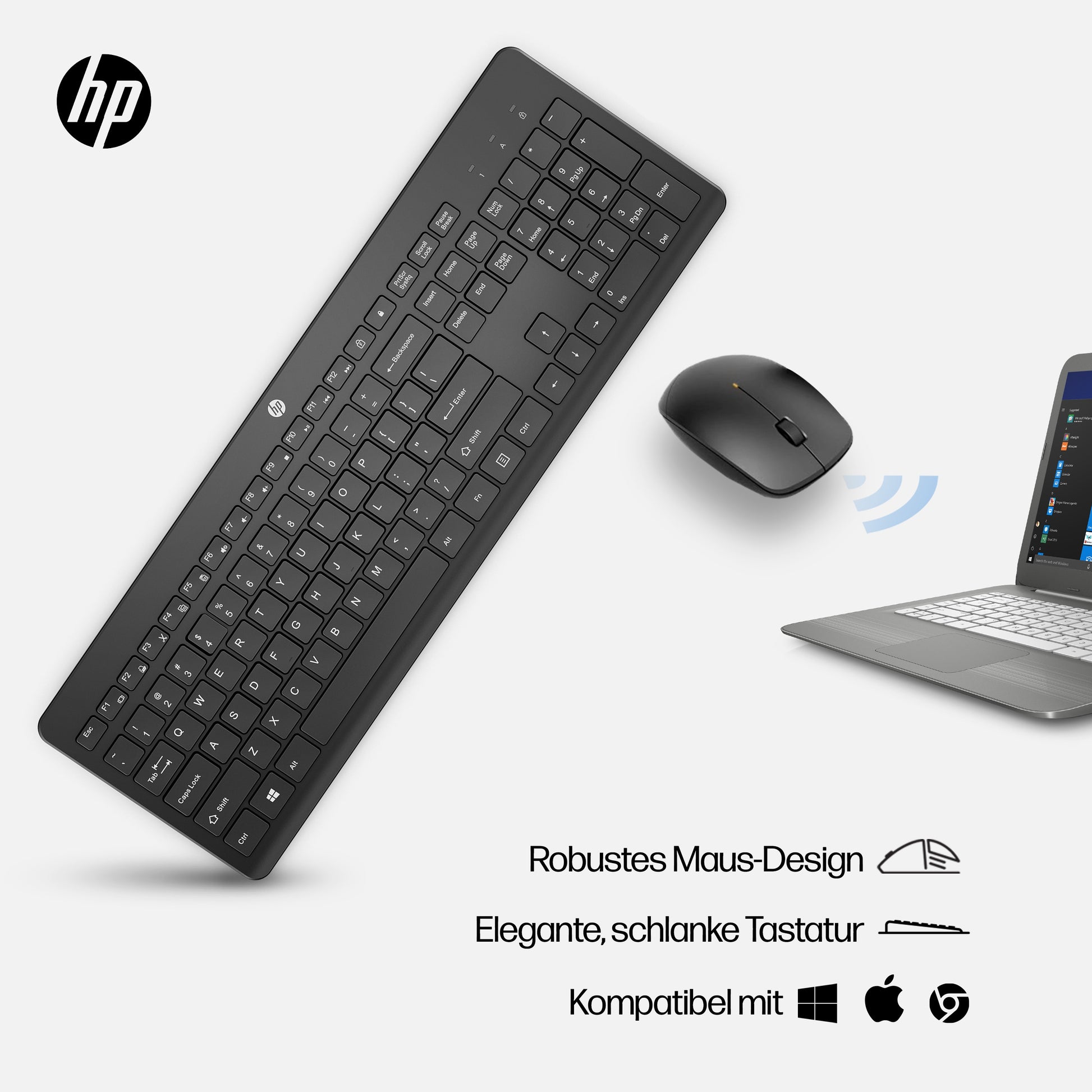 HP Tastatur-Maus-Set – Membran – 2,4 GHz – QWERTY – Schwarz
