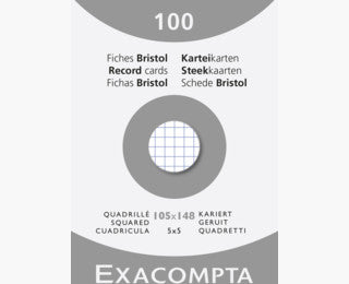 Exacompta Karteikarte A6 quer, kariert, weiss, 205 g/m², Karteikarton – 100 Stück