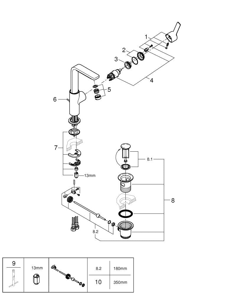 GROHE Lineare Badebatterie – Einhebelmischer, Metall, Schwarz