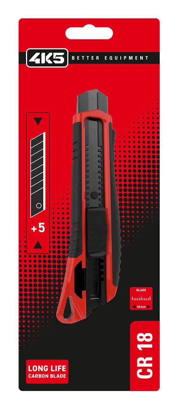 Laserliner CR 18 – Abbrechmesser 18 mm, einziehbar, mit Arretierung, ABS/TPR, schwarz, inkl. 5 Klingen