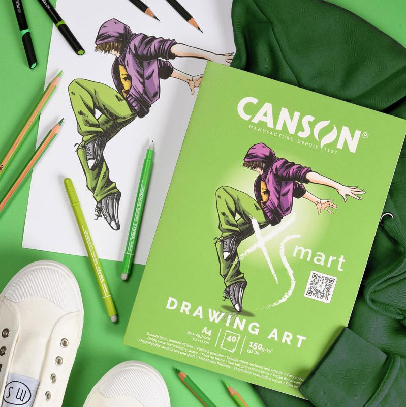 Canson Zeichenblock – A4, 150 g/m², farbig sortiert, 40 Blatt – FSC