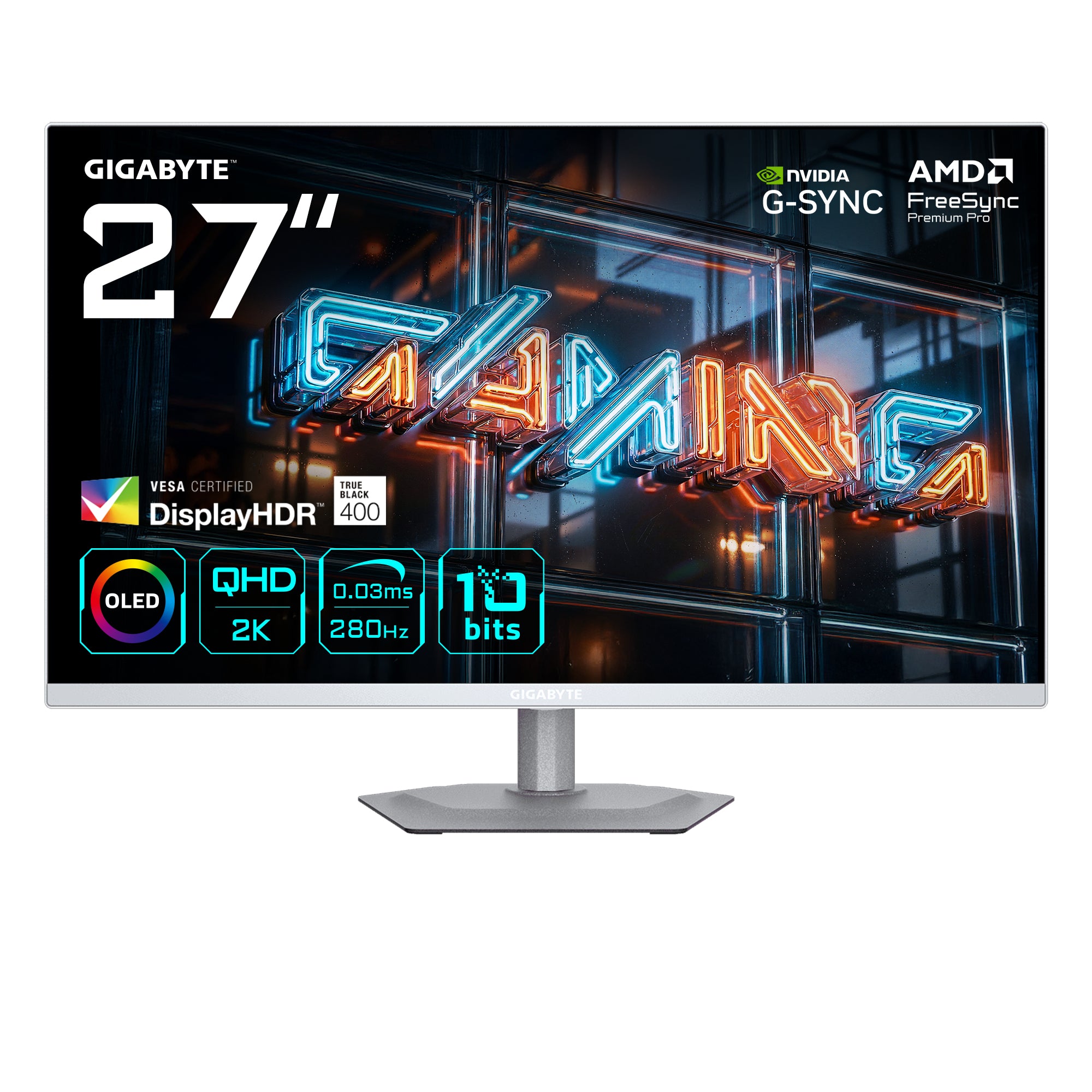 GIGABYTE MO27Q2A ICE – 27", 2560 × 1440 (WQHD), OLED, 280 Hz, USB-C 18 W, DisplayHDR True Black 400