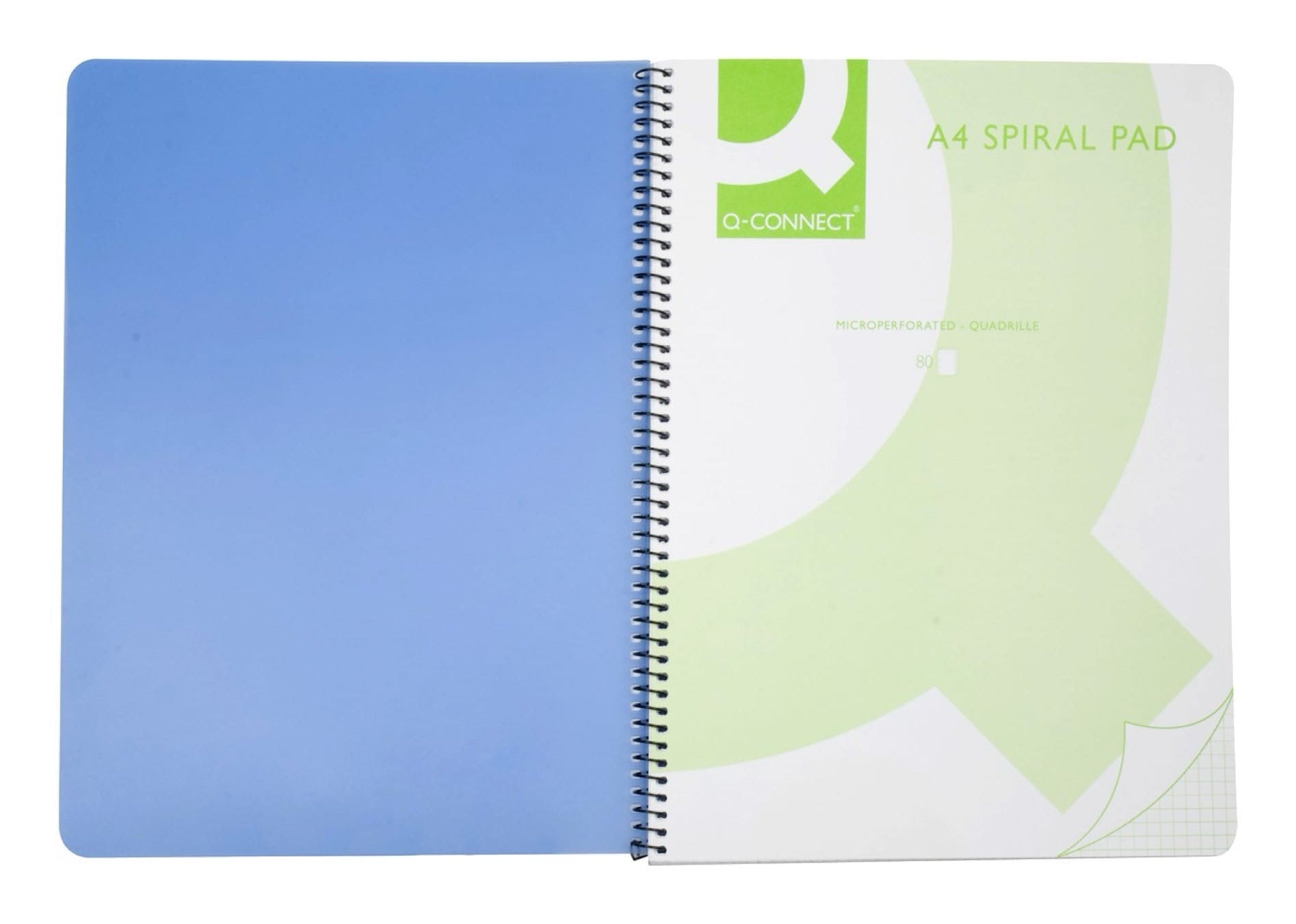 Q-CONNECT Spiralblock, Softcover, 80 Blatt, mikroperforiert, 4-fach gelocht, 70 g/m² – Blau