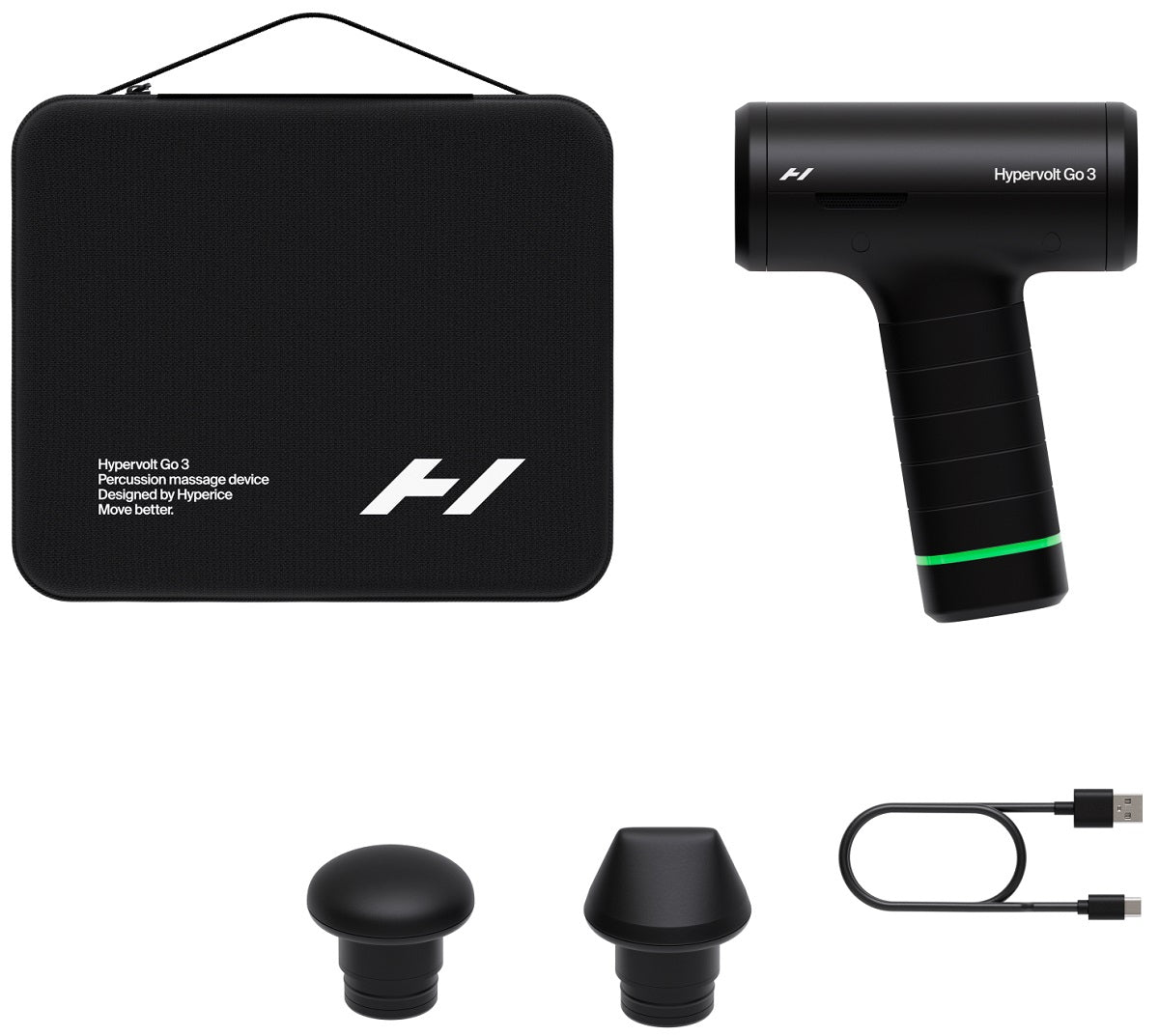 HyperIce Massagepistole Hypervolt Go 3 – Perkussionsmassage, 5 Stufen – Akku – Schwarz