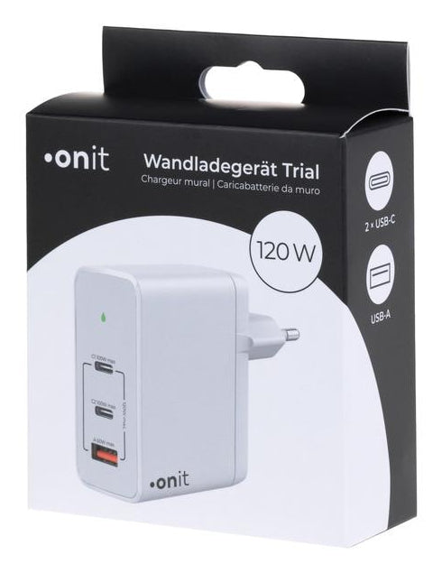 ONIT GaN Ladegerät – 120 W, 2× USB-C + 1× USB-A