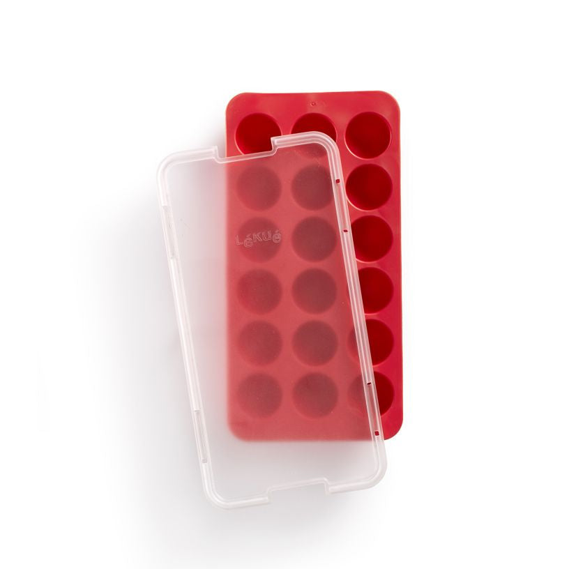 Lékué Eiswürfelform Kugeln – 23 × 12 × 3,2 cm, Kunststoff (SBS), Rot, 18 Eiswürfel