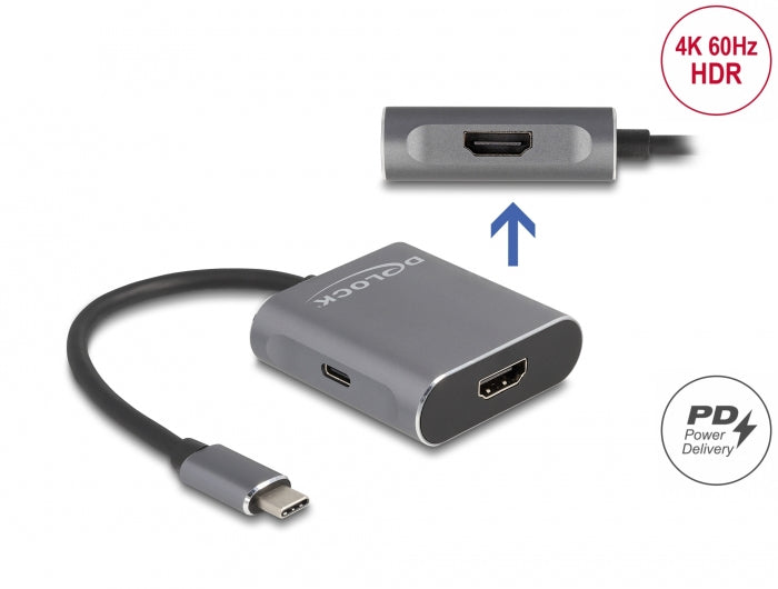 Delock – USB-C-Splitter, USB-C zu 2× HDMI (MST), aktiv, PD