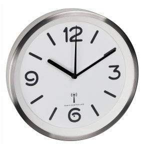 TFA-Dostmann TFA Dostmann Wanduhr – Funk, analog, Ø 25,3 cm, Silber/Weiss, Aluminium/Glas