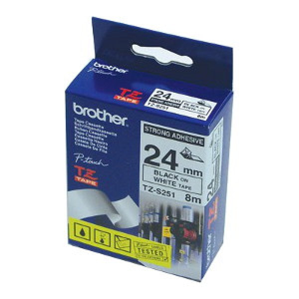 Brother TZ-S251 Schriftband – Schwarz auf Weiss – 24 mm × 8 m, laminiert – für Brother P-touch