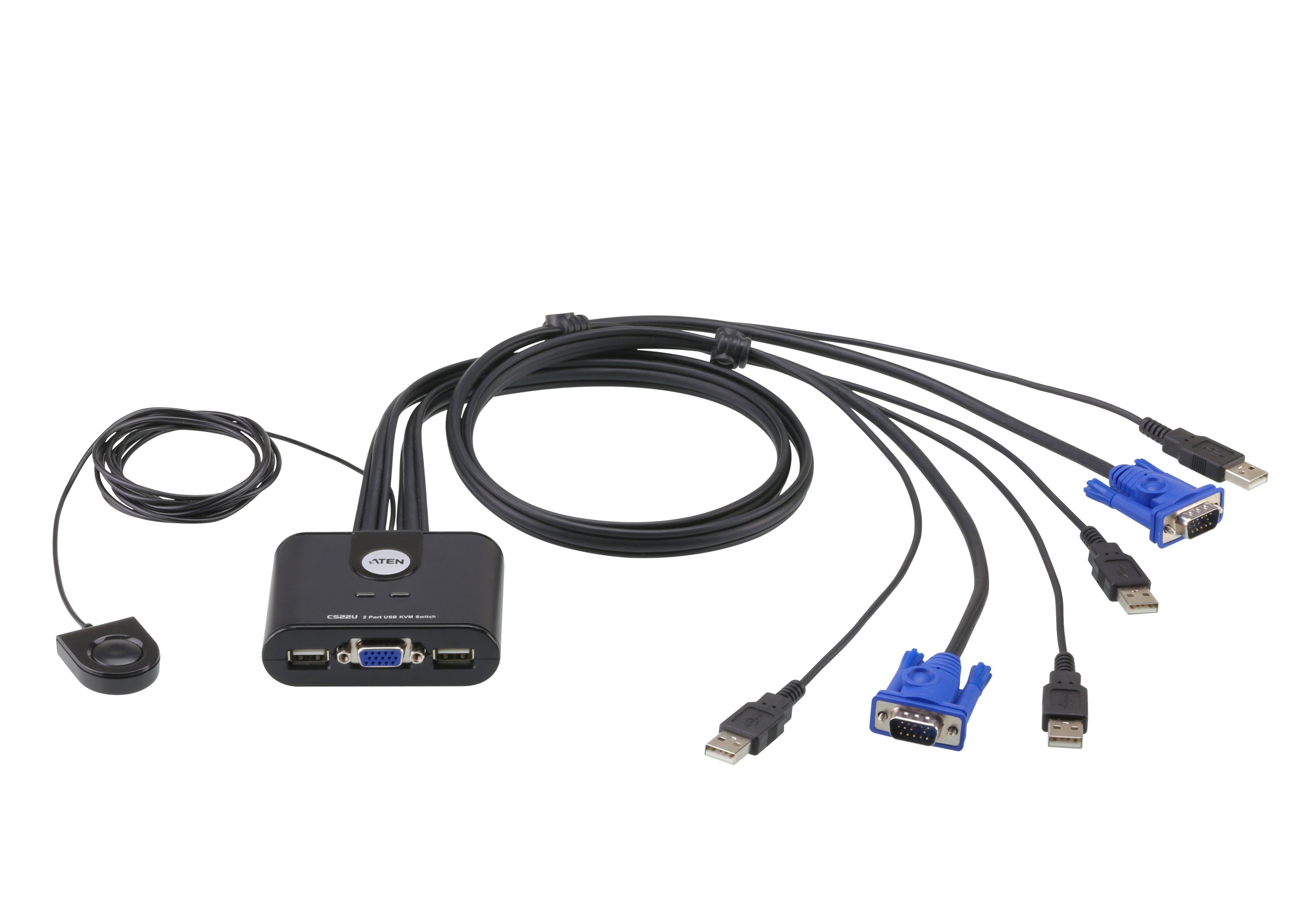 ATEN CS22U – 2-Port VGA KVM-Switch – 2048 × 1536, USB 2.0-Hub, Desktop