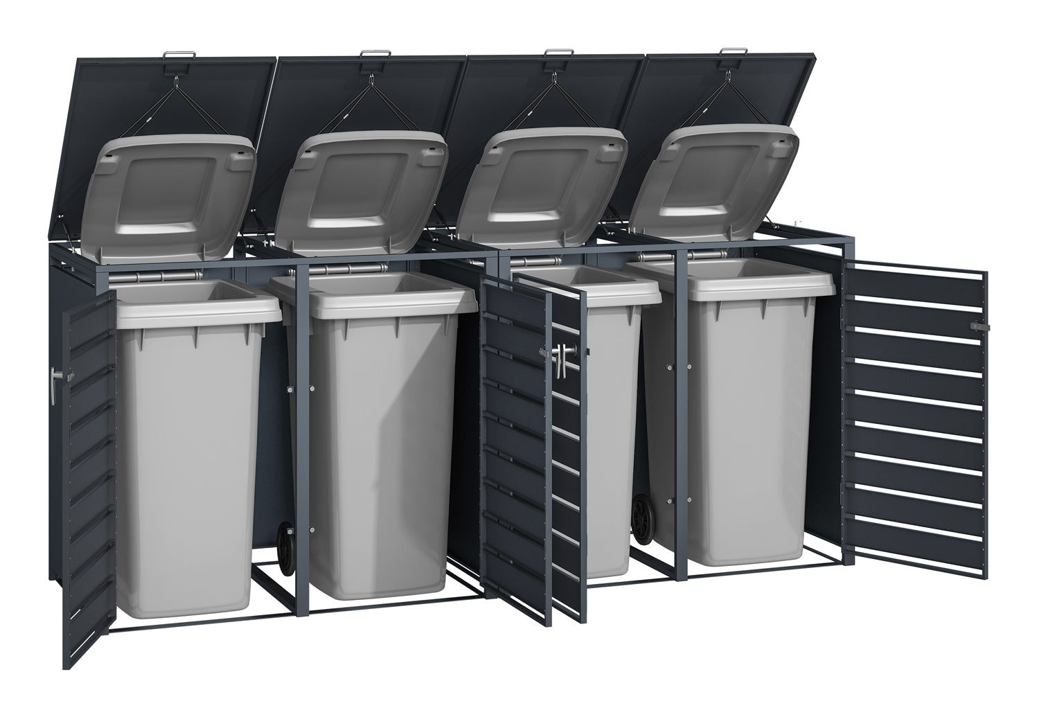 Phoenix Safe Co. Müllcontainer GB4426ASK – Stahl – Anthrazit/Silber – 4-türig, Soft-Close – 264 × 80 × 116 cm