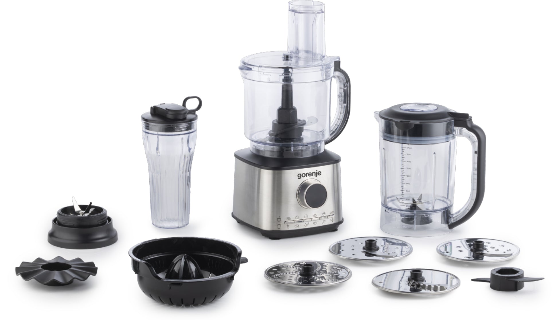 Gorenje Kompakte Küchenmaschine SBR1500E – 2 l Schüssel, 1,75 l Mixer, 1500 W – Weiss/Edelstahl