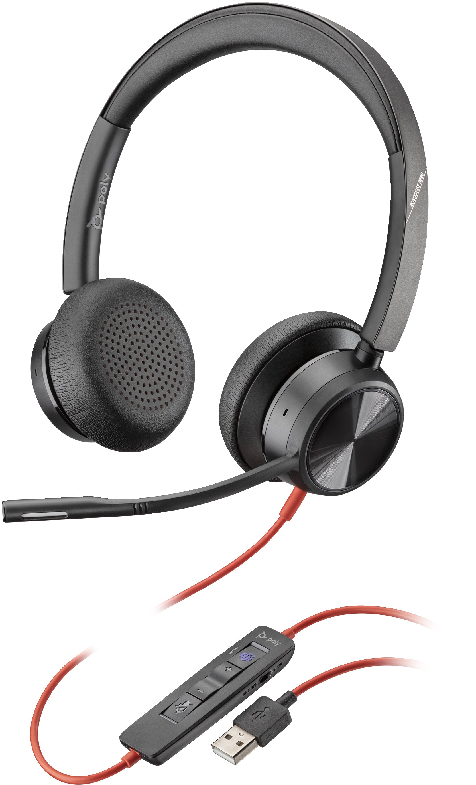 HP Poly Poly Blackwire 8225 Office-Headset – On-Ear, Stereo, USB-A Kabel, MS Teams zertifiziert, Schwarz