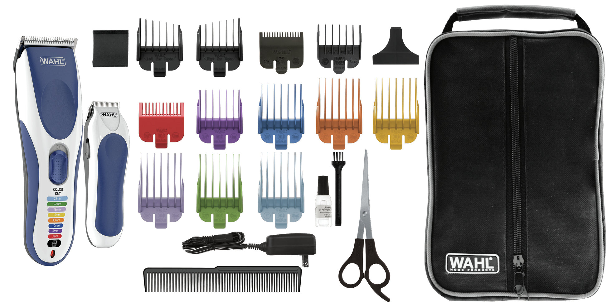 Wahl Haarschneider Color Pro – kabellos, 60 min Akkulaufzeit – blau, weiss – Edelstahlklingen