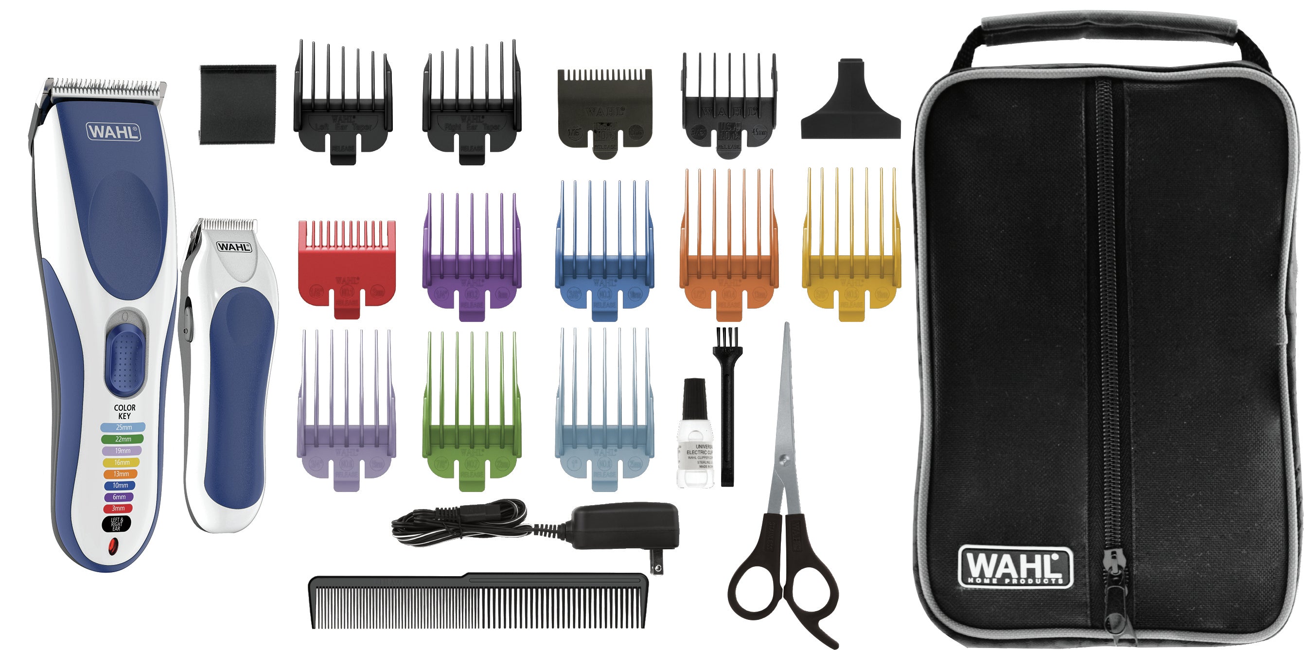 Wahl Haarschneider Color Pro – kabellos, 60 min Akkulaufzeit – blau, weiss – Edelstahlklingen