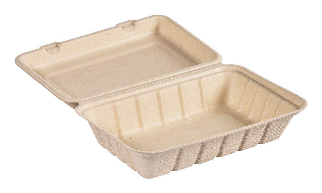BioPak Take-away-Box, Bagasse (Zuckerrohr) – 850 ml, 237 × 155 × 45 mm – braun