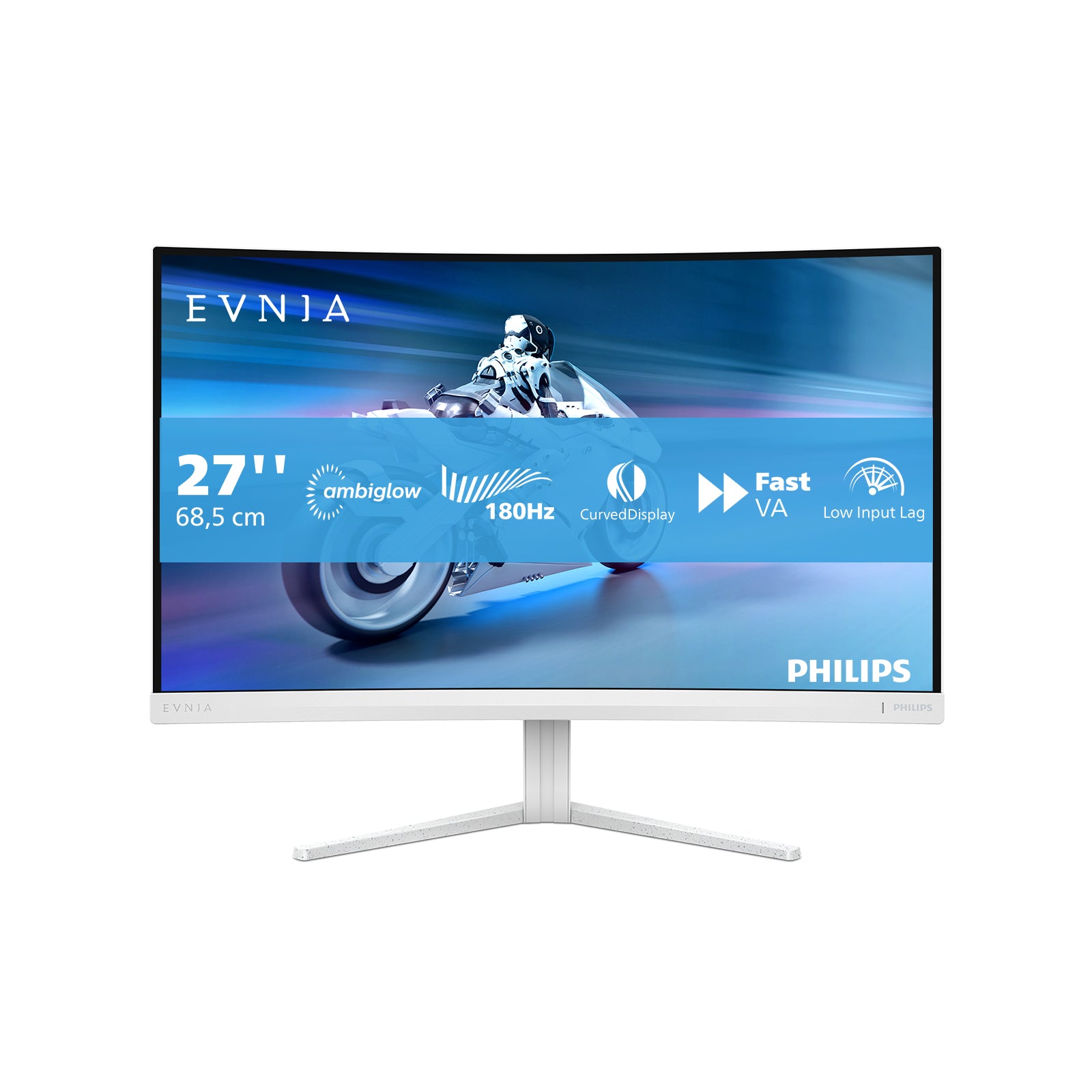 Philips 27M2C5201L/00 – Monitor, 27", VA, 180 Hz, 300 cd/m², Adaptive Sync, Gebogen, VESA 100 × 100, Weiss