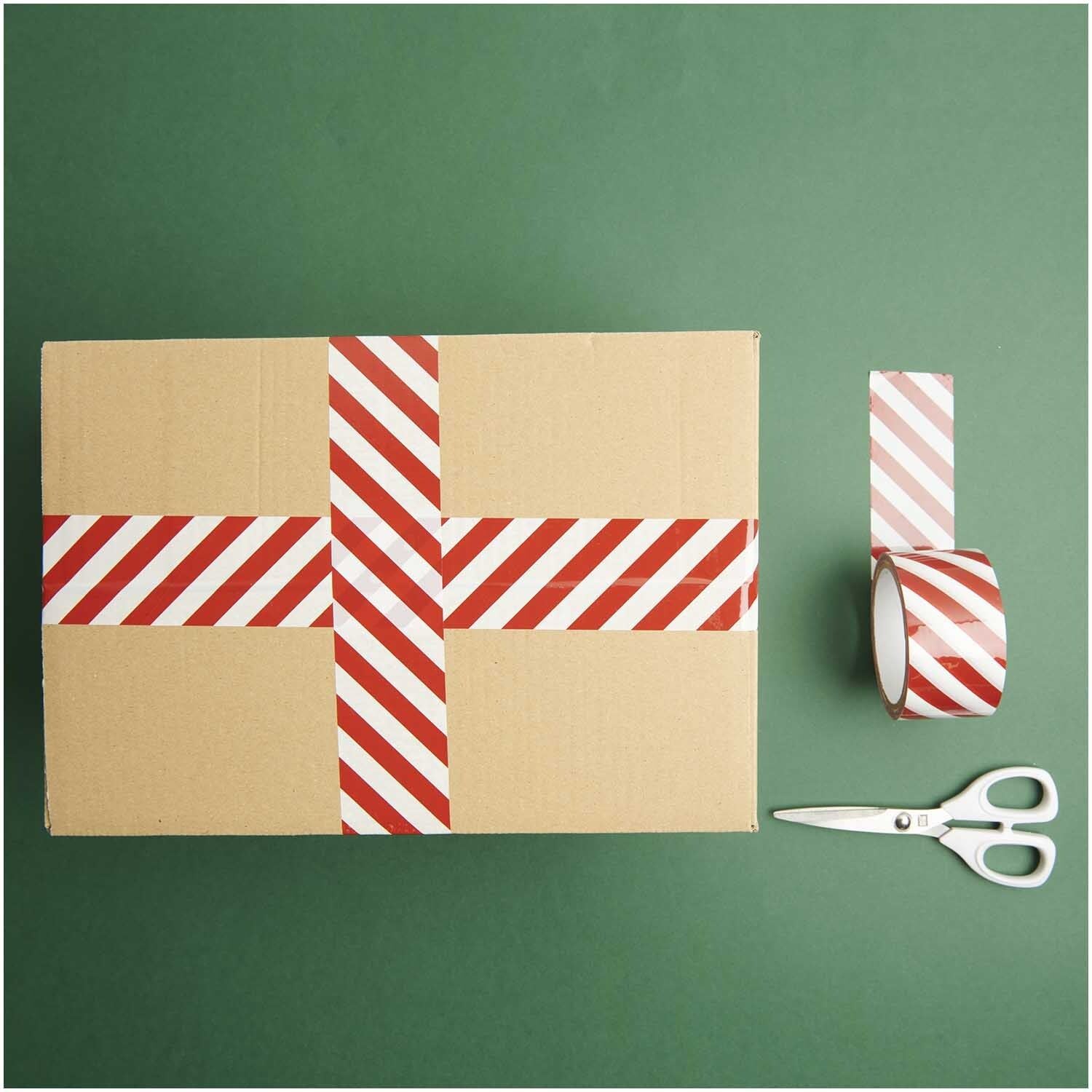 Rico Design Verpackungsklebeband, Papier, weiss, Muster (rot/weiss) – 50 mm × 33 m – 1 Stück
