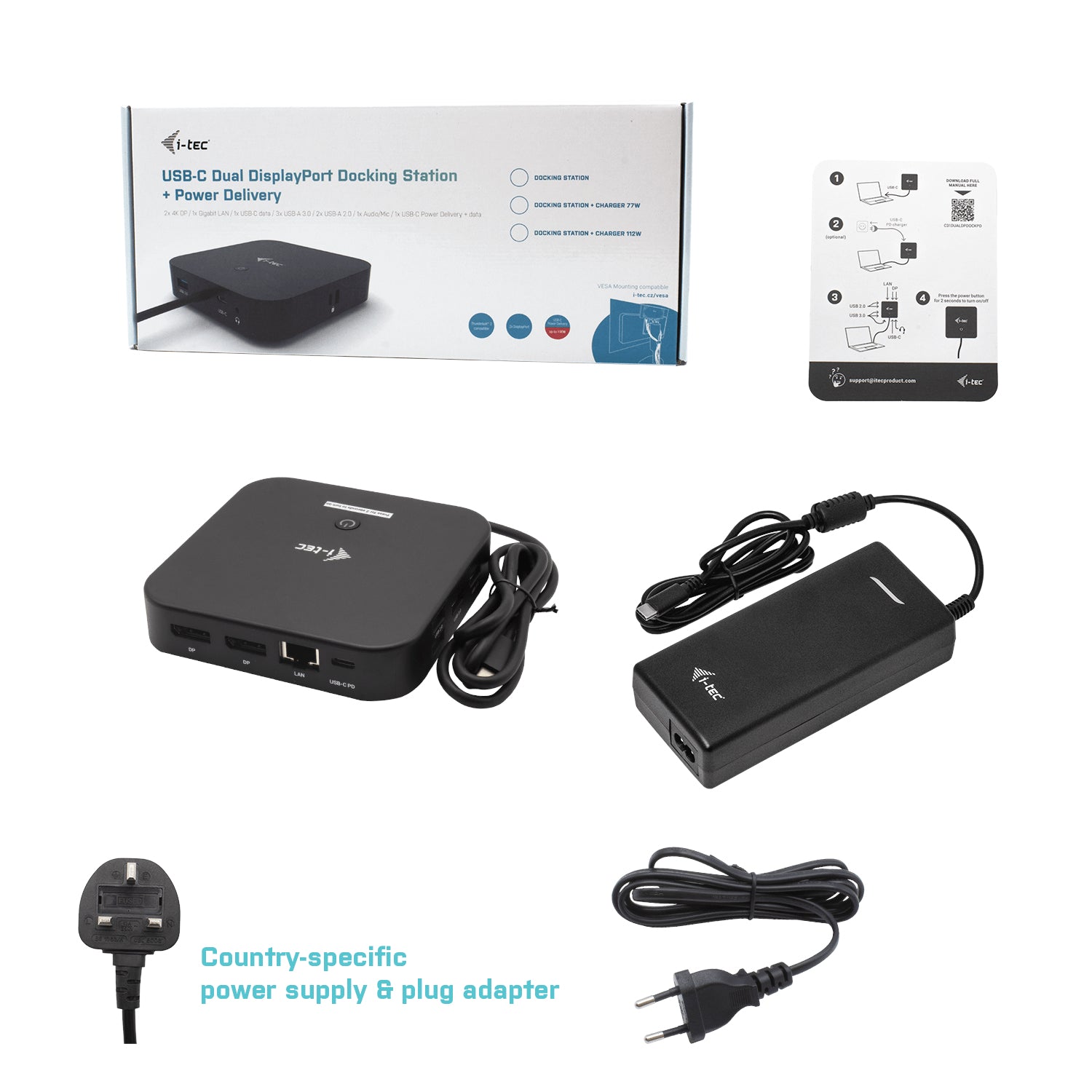 i-tec Dockingstation – USB-C, 2× DP, 5× USB-A, 2× USB-C, 100 W PD, GbE, 3,5 mm Audio, für Windows/Mac/Linux