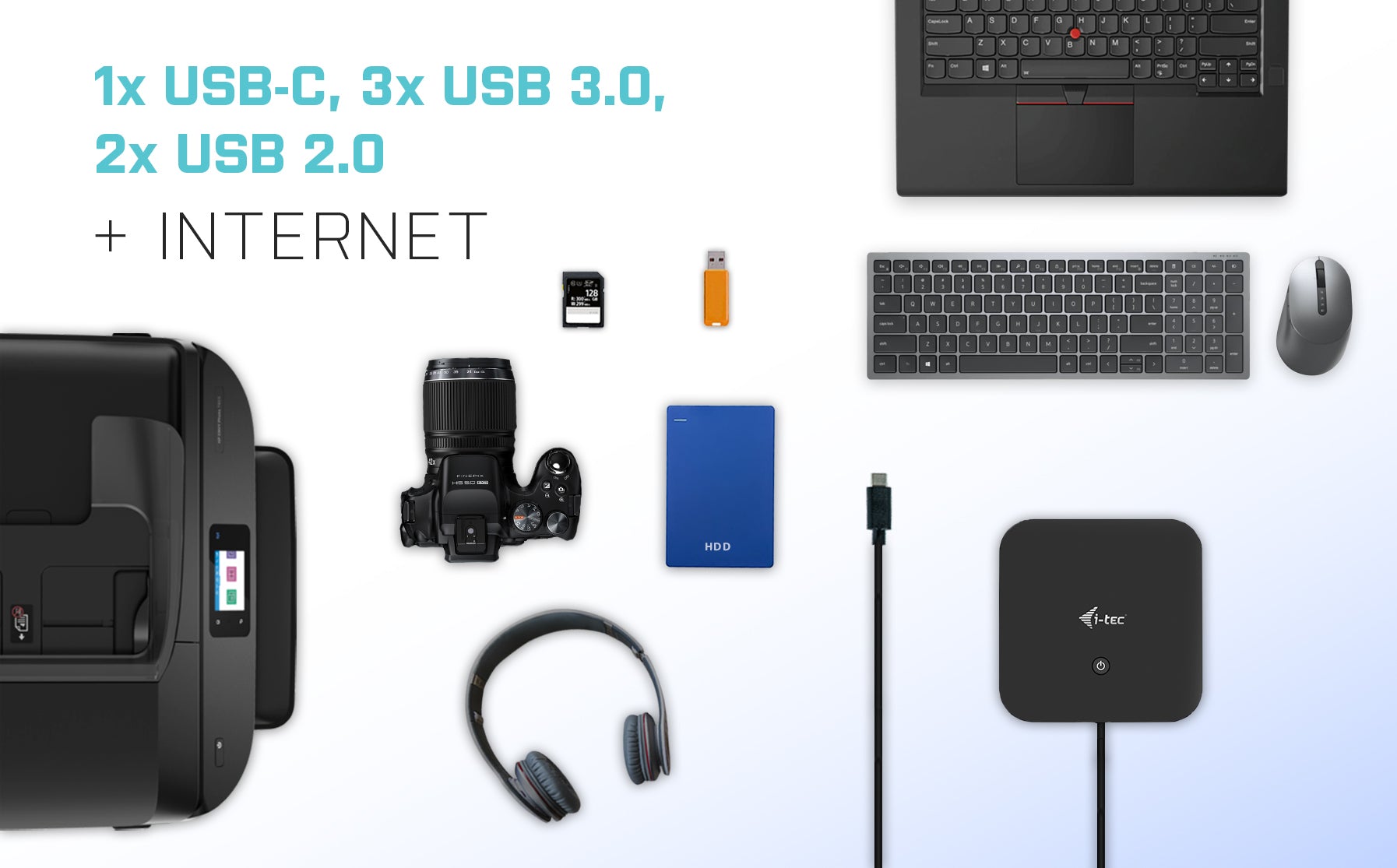 i-tec Dockingstation – USB-C, 2× DP, 5× USB-A, 100 W PD, GbE, 3,5 mm Audio, für Windows/Mac/Linux