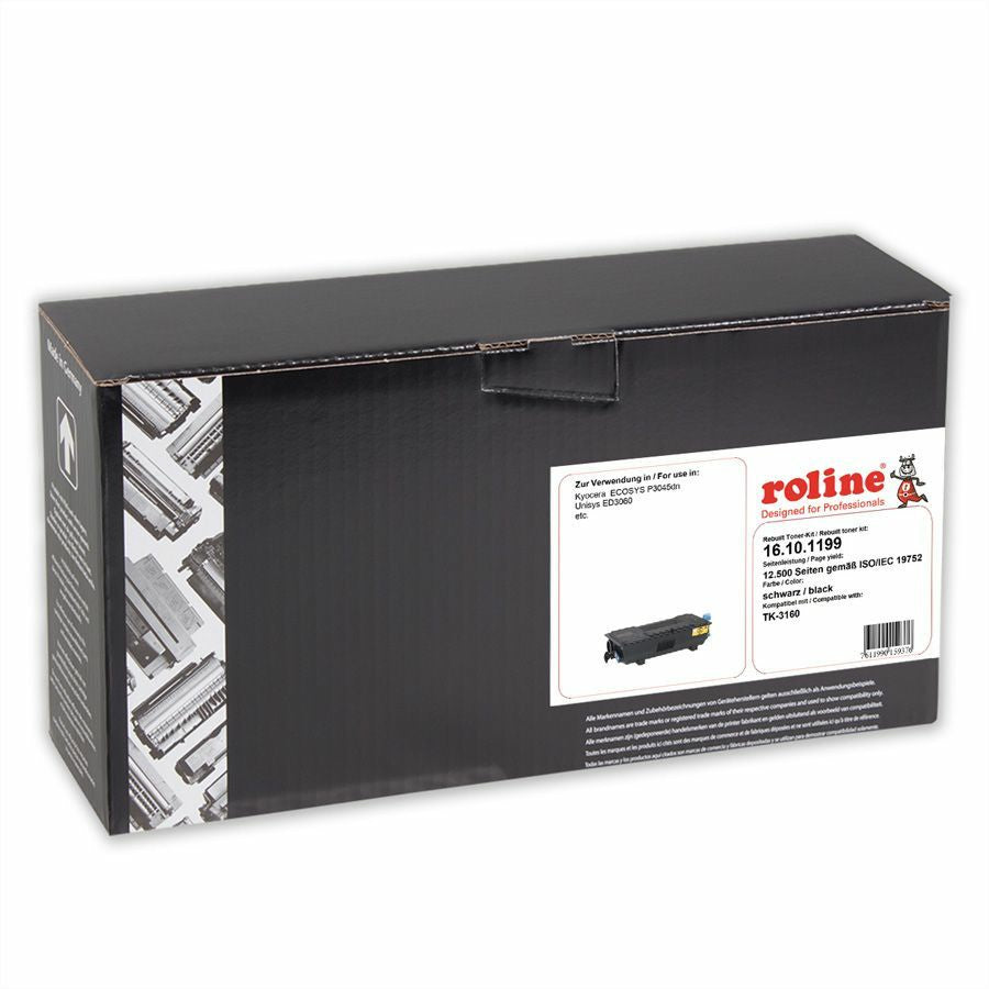 ROLINE TK-3160 Schwarz Toner – wiederaufbereitet – 12'500 Seiten – für Kyocera P3045DN/P3050DN/P3055DN u. a.