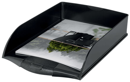 Leitz Briefkorb – mit Griffausschnitt, mit Beschriftungsfeld, glänzend, schwarz, B 255 × H 70 × T 385 mm