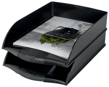 Leitz Briefkorb – mit Griffausschnitt, mit Beschriftungsfeld, glänzend, schwarz, B 255 × H 70 × T 385 mm