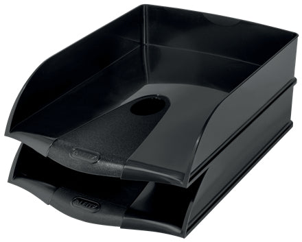 Leitz Briefkorb – mit Griffausschnitt, mit Beschriftungsfeld, glänzend, schwarz, B 255 × H 70 × T 385 mm
