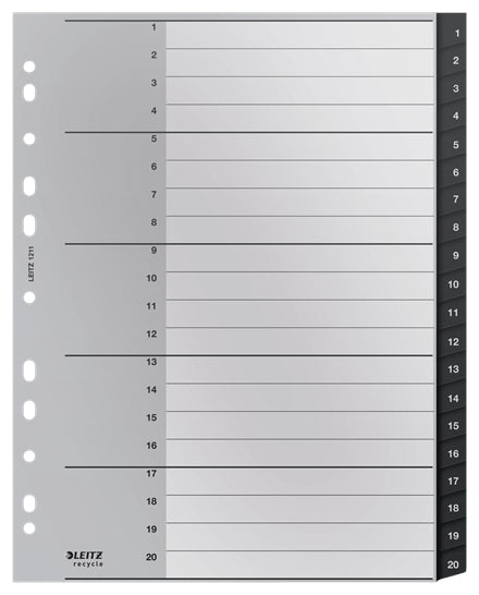 Leitz Register A4+ Überbreit – Nummeriert 1–20, PP Schwarz, 11-fach, Recycelt, für Zeigetaschen