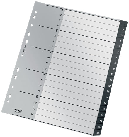 Leitz Register A4+ Überbreit – Nummeriert 1–20, PP Schwarz, 11-fach, Recycelt, für Zeigetaschen