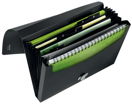 Leitz Fächermappe A4 – Druckknopf, Kunststoff, schwarz, bis 250 Blatt