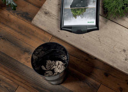 Leitz Papierkorb – 15 l – Kunststoff, Schwarz – Ø 290 × H 324 mm, Blauer Engel