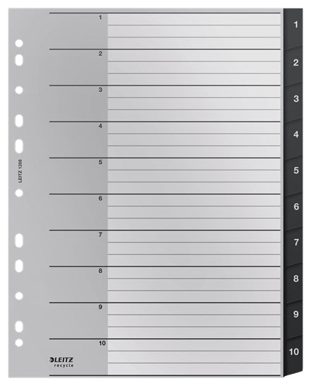 Leitz Register A4 Überbreit – Nummeriert 1–10, PP, Schwarz, 10-fach, PC-beschriftbar