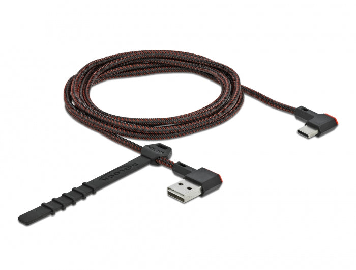 DeLOCK USB-Kabel – USB-A auf USB-C – USB 2.0 (480 Mbit/s) – 2 m – Abgewinkelt, beidseitig einsteckbar – Schwarz