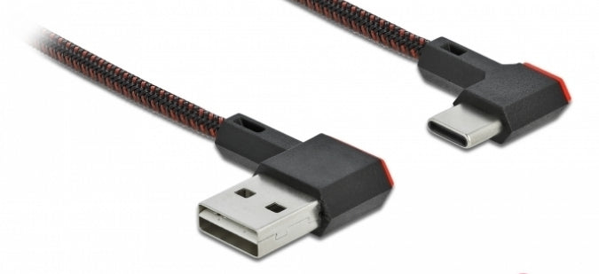 DeLOCK USB-Kabel – USB-A auf USB-C – USB 2.0 (480 Mbit/s) – 2 m – Abgewinkelt, beidseitig einsteckbar – Schwarz