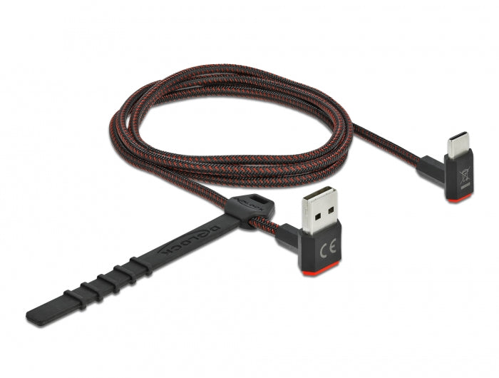 DeLOCK USB-A auf USB-C Kabel – USB 2.0 (480 Mbit/s) – 1 m – Abgewinkelt, Beidseitig einsteckbar – Schwarz