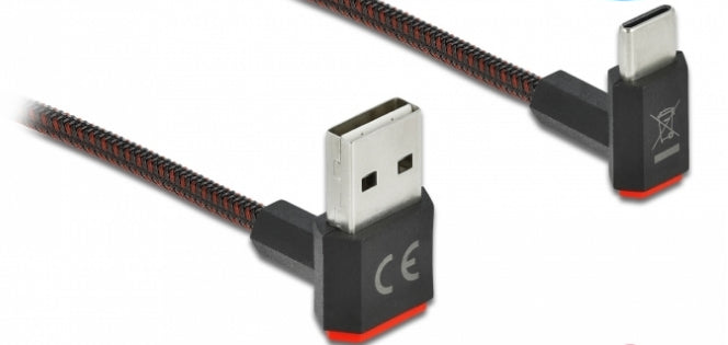 DeLOCK USB-A auf USB-C Kabel – USB 2.0 (480 Mbit/s) – 2 m – Abgewinkelt, beidseitig einsteckbar – Schwarz
