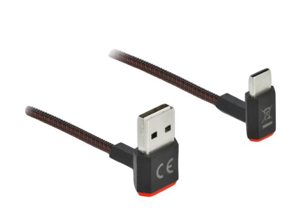 DeLOCK USB-A auf USB-C Kabel – USB 2.0 (480 Mbit/s) – 1,5 m – Abgewinkelt, beidseitig einsteckbar – Schwarz