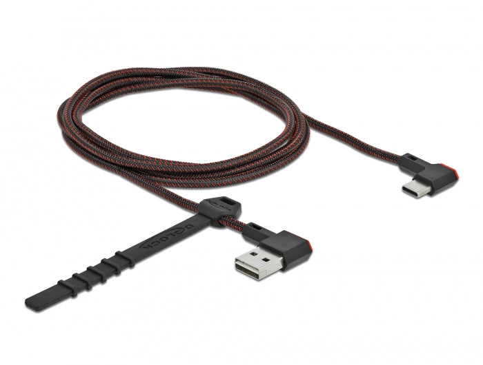 DeLOCK USB-A auf USB-C Kabel – USB 2.0 (480 Mbit/s) – 1,5 m – Abgewinkelt, beidseitig einsteckbar – Schwarz