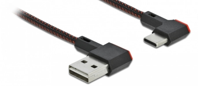 DeLOCK USB-A auf USB-C Kabel – USB 2.0 (480 Mbit/s) – 0,5 m – Abgewinkelt, beidseitig einsteckbar – Schwarz