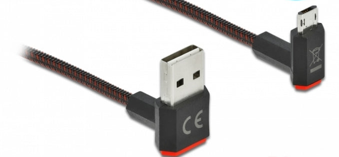 DeLOCK USB-A auf Micro-USB-B Kabel – USB 2.0 (480 Mbit/s) – 0,5 m – Abgewinkelt, Beidseitig einsteckbar