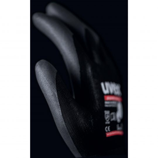 Uvex Arbeitshandschuhe phynomic airLite A – Grösse 6, 1 Paar – Polyamid, ESD, EN 388:3110X, Schwarz